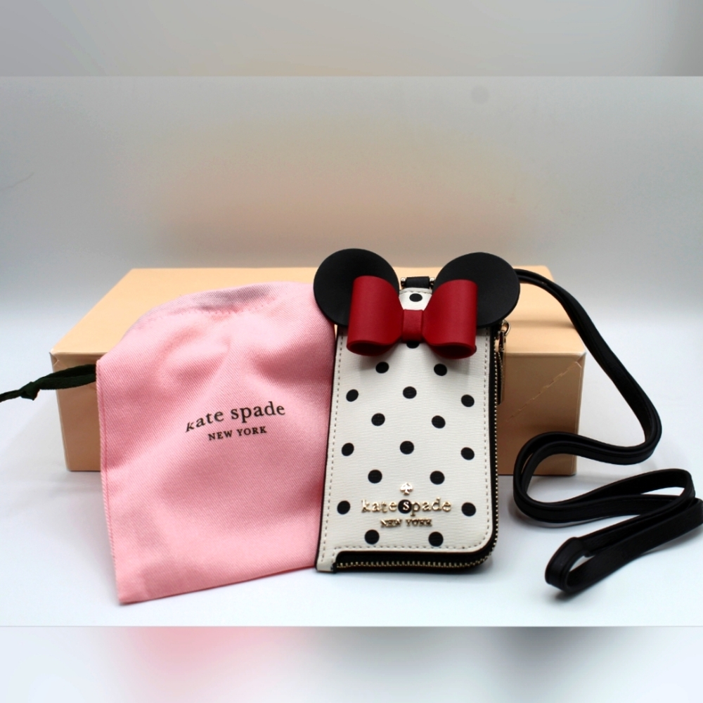 Kate Spade New York Disney Othr Minnie Mouse Polka Dot Lanyard Bow Wallet K4758